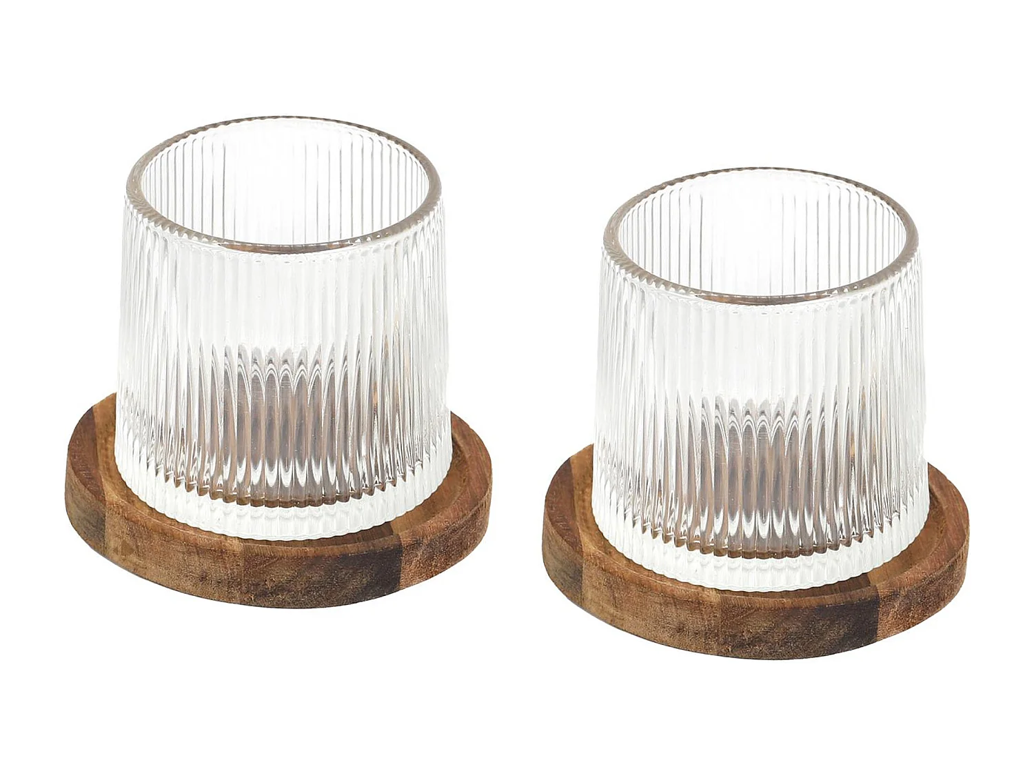 Lot de 2 verres à whisky collection CASK et leur support en acacia