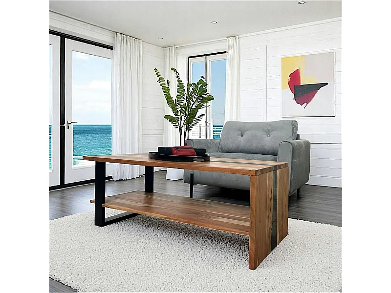 Table basse rivière epoxy noir et bois d'acacia BORA