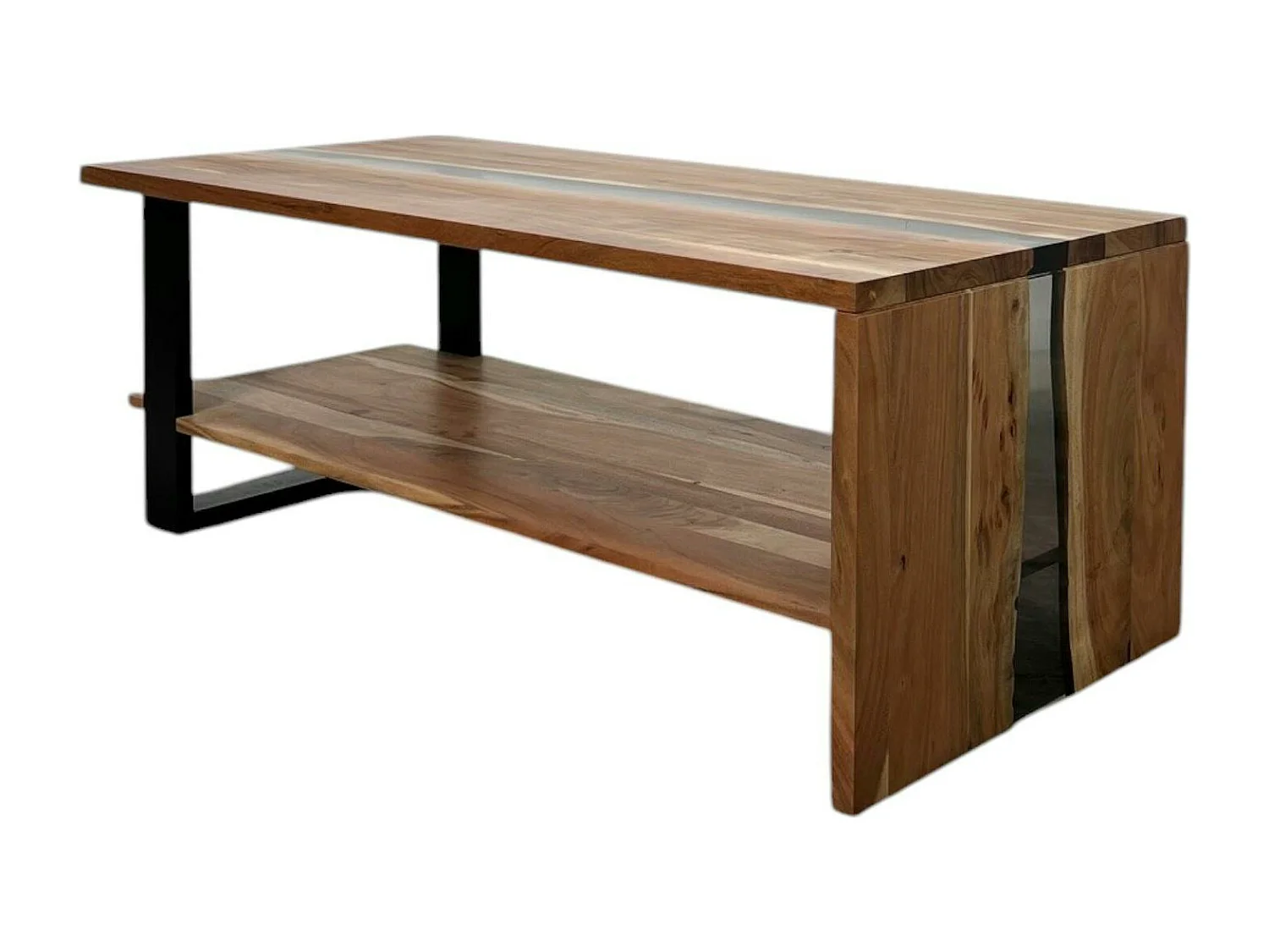 Table basse rivière epoxy noir et bois d'acacia BORA