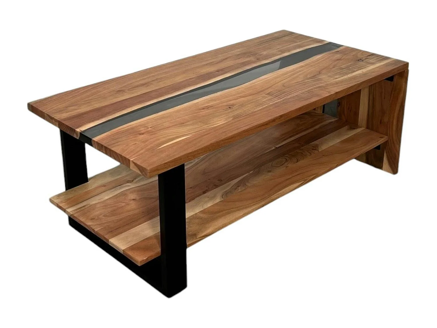 Table basse rivière epoxy noir et bois d'acacia BORA