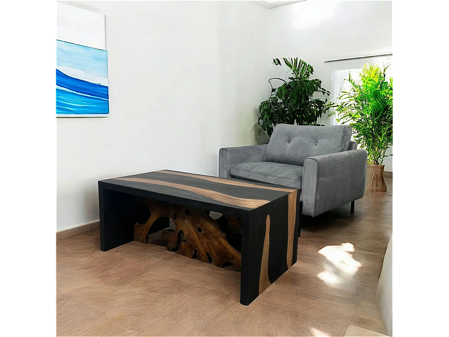 Table de salon racine noire et naturelle ARIZONA