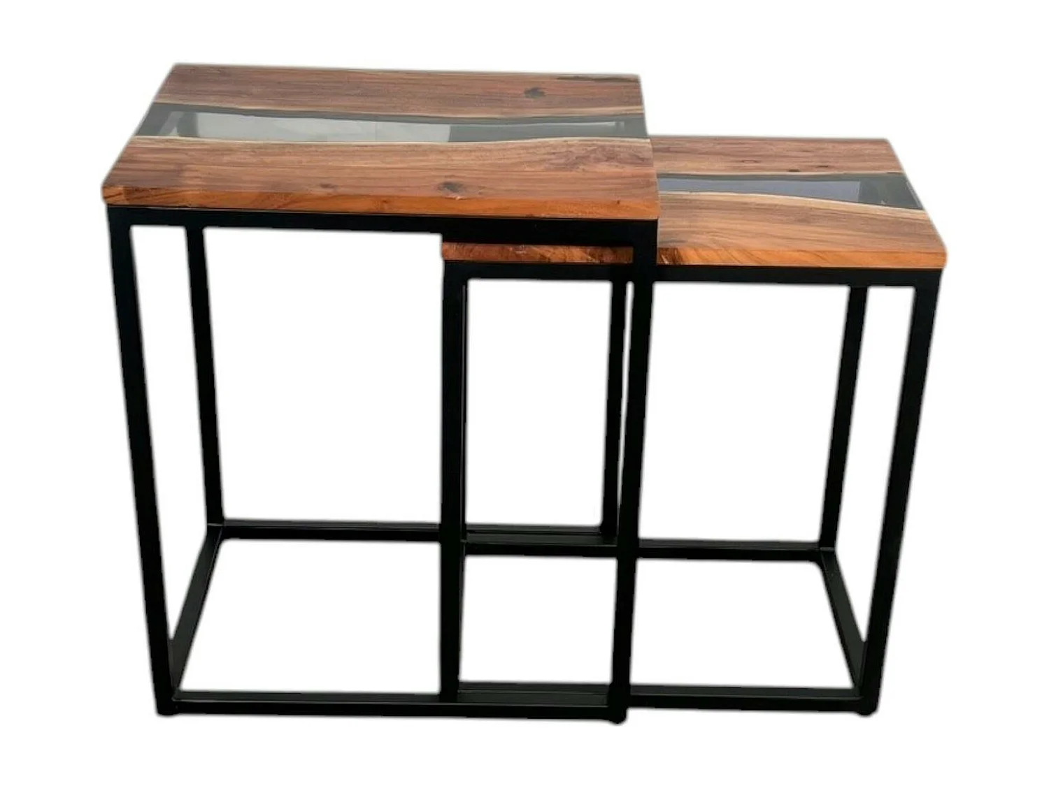Table basse gigogne epoxy noir et bois d'acacia (lot de 2) BORA