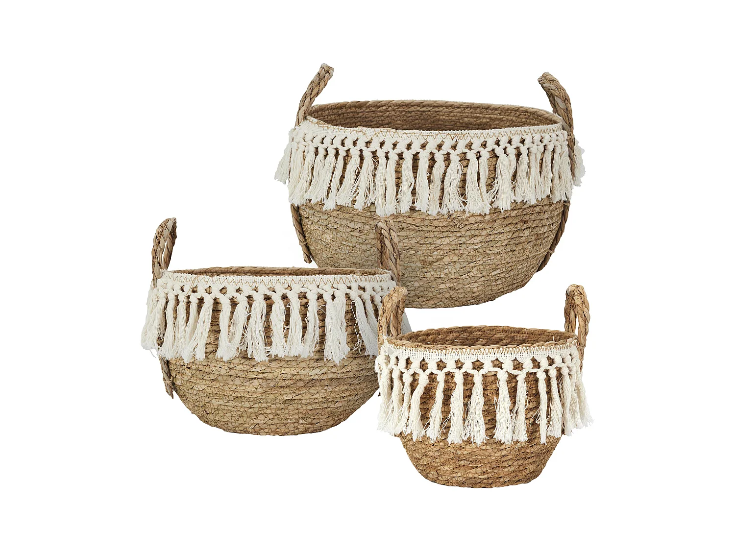 Lot de 3 paniers de rangement tressés 33x28x33 cm collection ADELAIDE marron et blanc