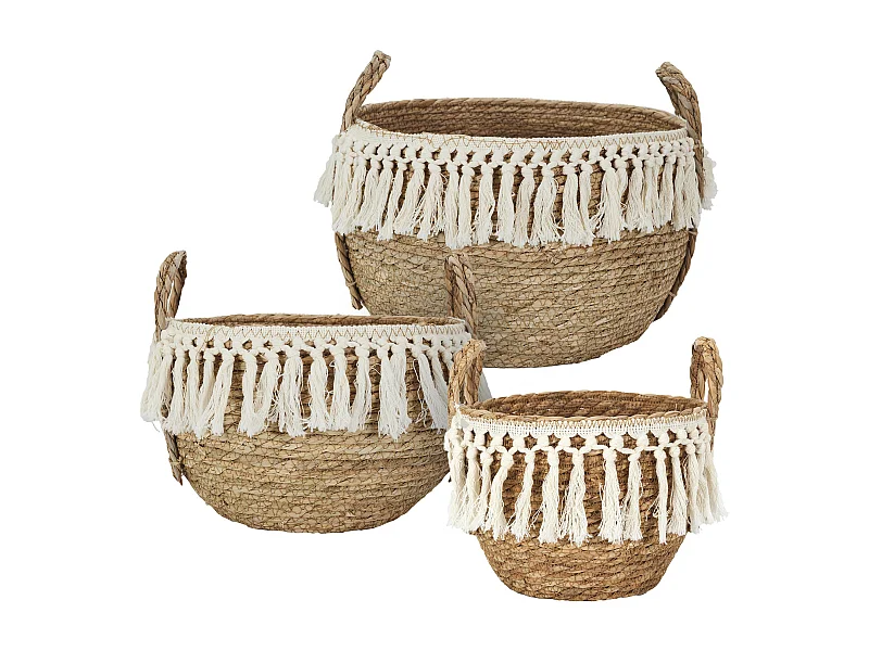 Lot de 3 paniers de rangement tressés 33x28x33 cm collection ADELAIDE marron et blanc