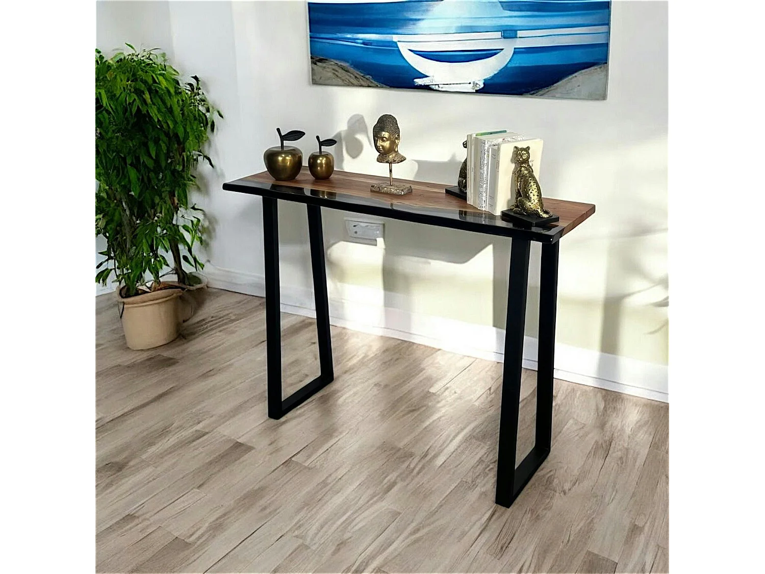 Console epoxy noir et bois d'acacia BORA