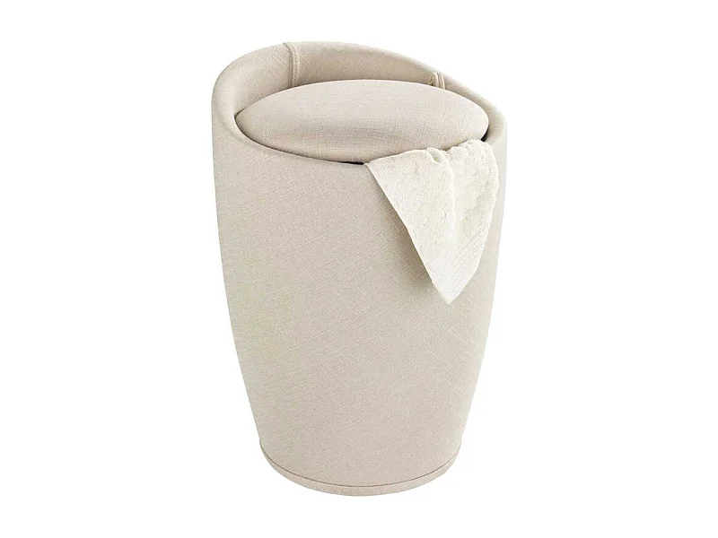 Tabouret de salle de bain et coffre à linge en tissu effet lin 20L "Candy" - Beige - D 36 x H 50,5 cm