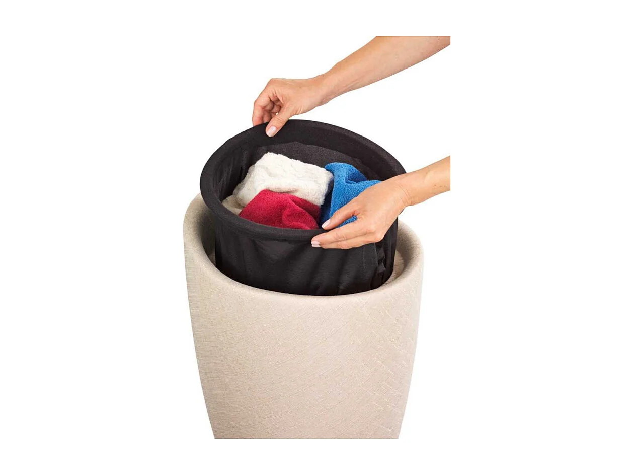 Tabouret de salle de bain et coffre à linge en tissu effet lin 20L "Candy" - Beige - D 36 x H 50,5 cm