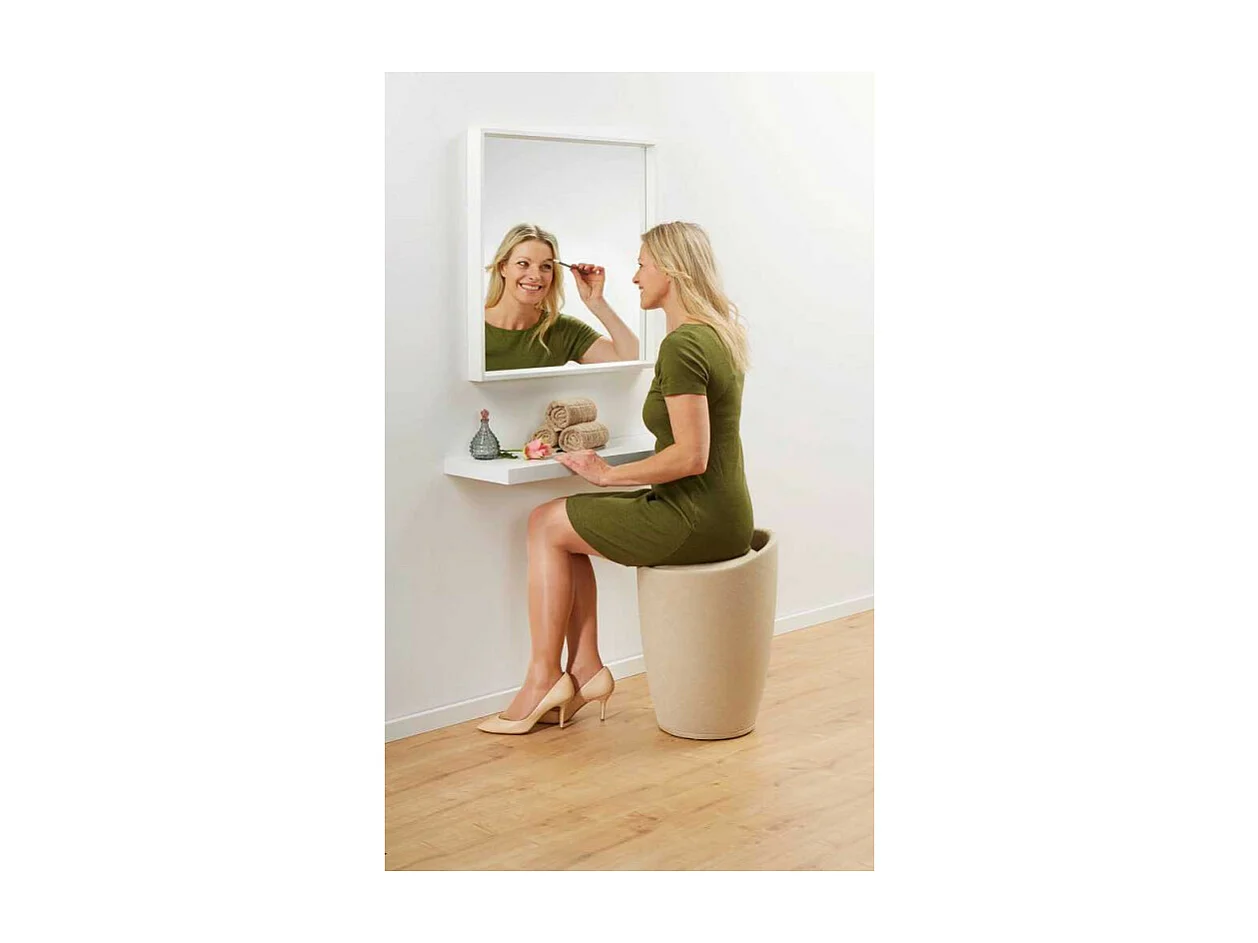 Tabouret de salle de bain et coffre à linge en tissu effet lin 20L "Candy" - Beige - D 36 x H 50,5 cm