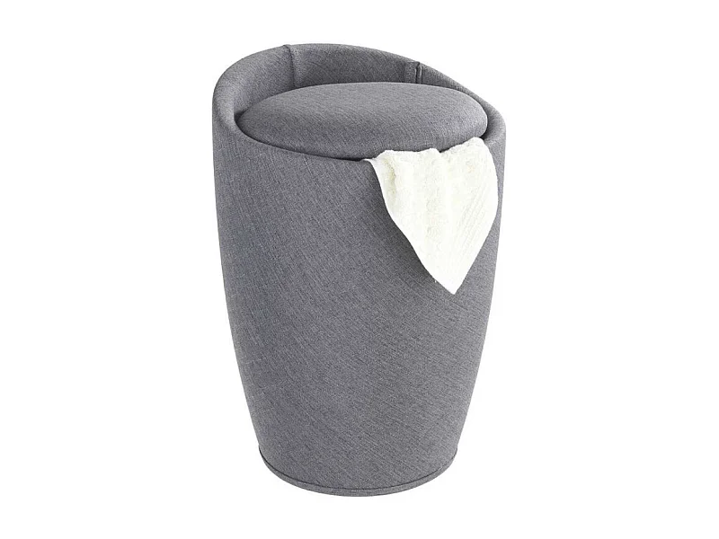 Tabouret de salle de bain et coffre à linge en tissu effet lin 20L "Candy" - Gris - D 36 x H 50,5 cm