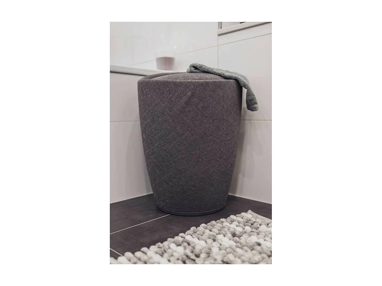 Tabouret de salle de bain et coffre à linge en tissu effet lin 20L "Candy" - Gris - D 36 x H 50,5 cm