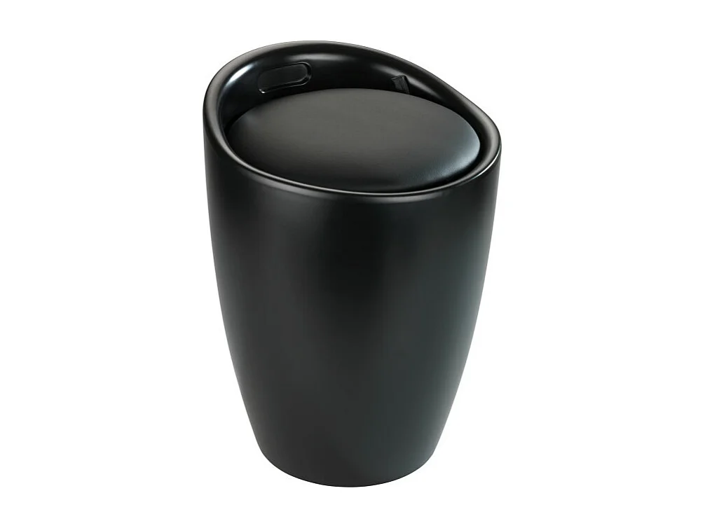 Tabouret rond en plastique avec coffre à linge 20L "Candy" - Noir - D 36 x H 50,5 cm