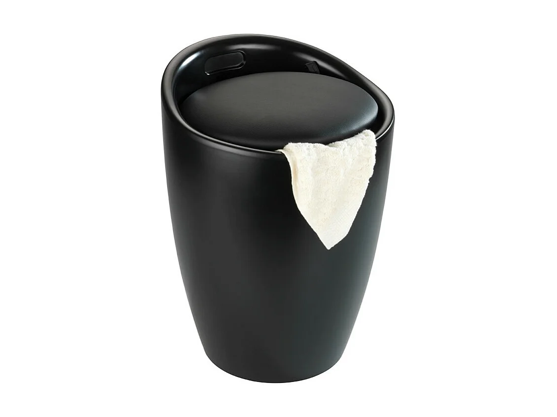 Tabouret rond en plastique avec coffre à linge 20L "Candy" - Noir - D 36 x H 50,5 cm
