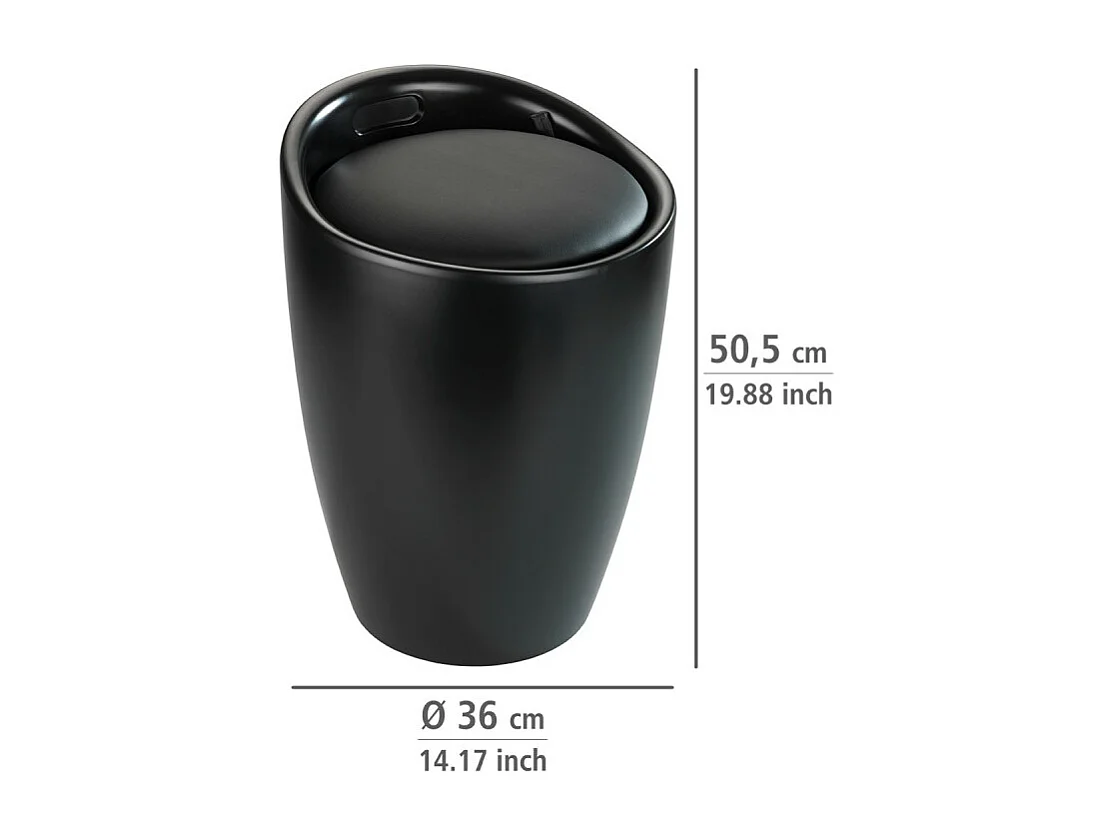Tabouret rond en plastique avec coffre à linge 20L "Candy" - Noir - D 36 x H 50,5 cm