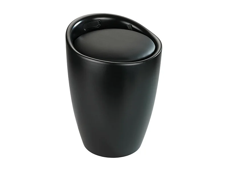 Tabouret rond en plastique avec coffre à linge 20L "Candy" - Noir - D 36 x H 50,5 cm