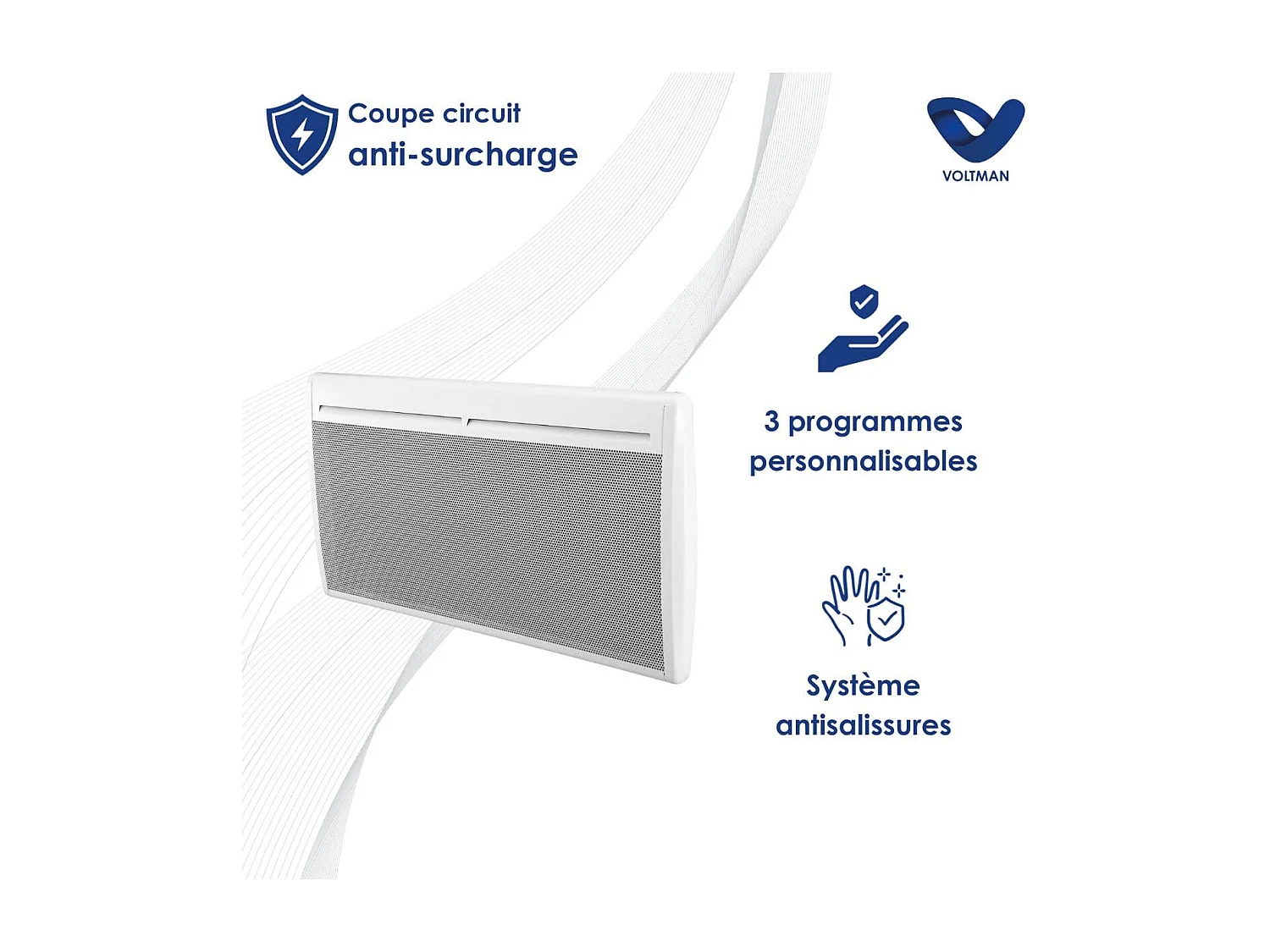 Vaste elektrische radiator 2000W - Stralingspanelen van staal - Wit - Voltman