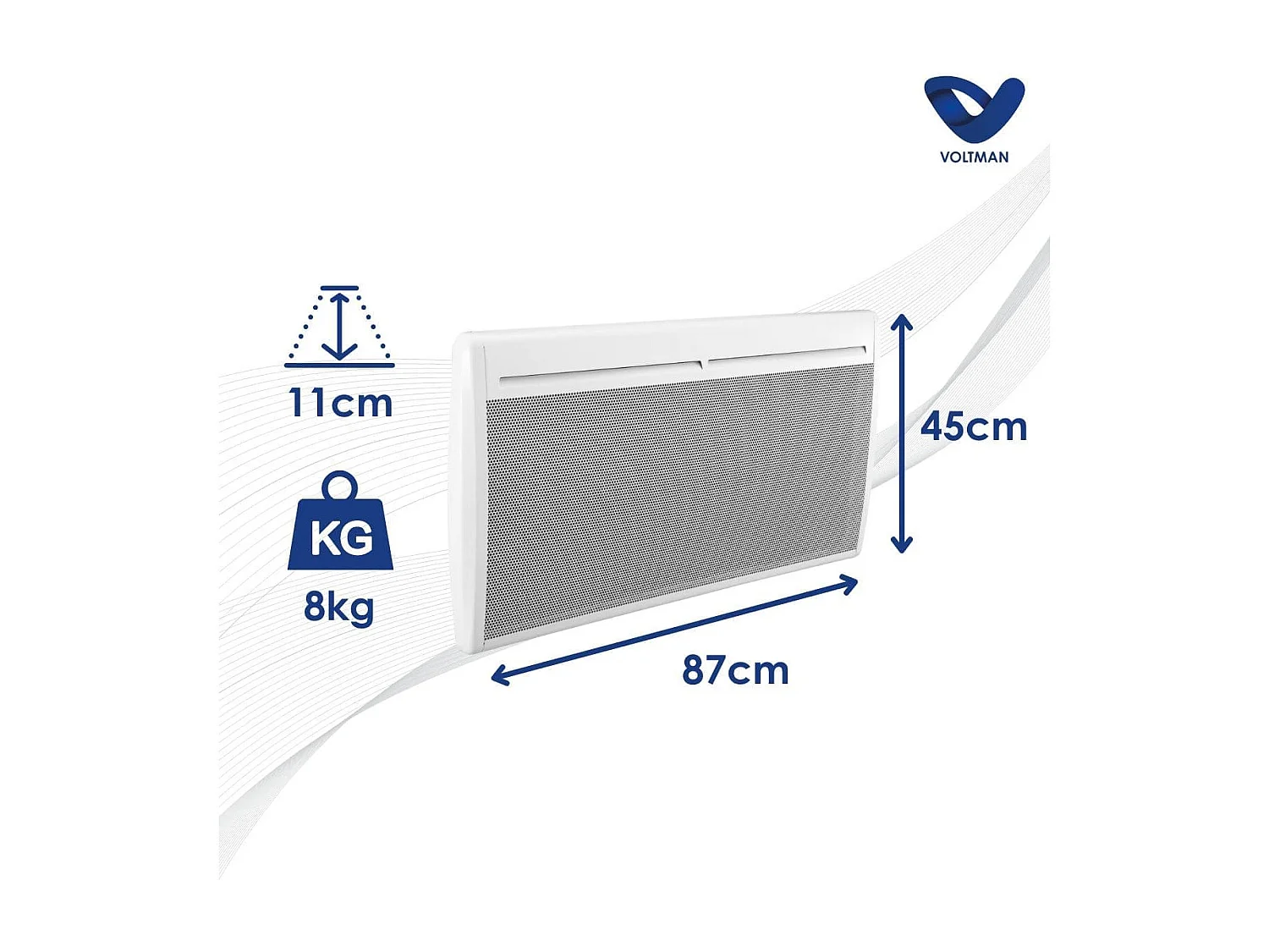 Vaste elektrische radiator 2000W - Stralingspanelen van staal - Wit - Voltman