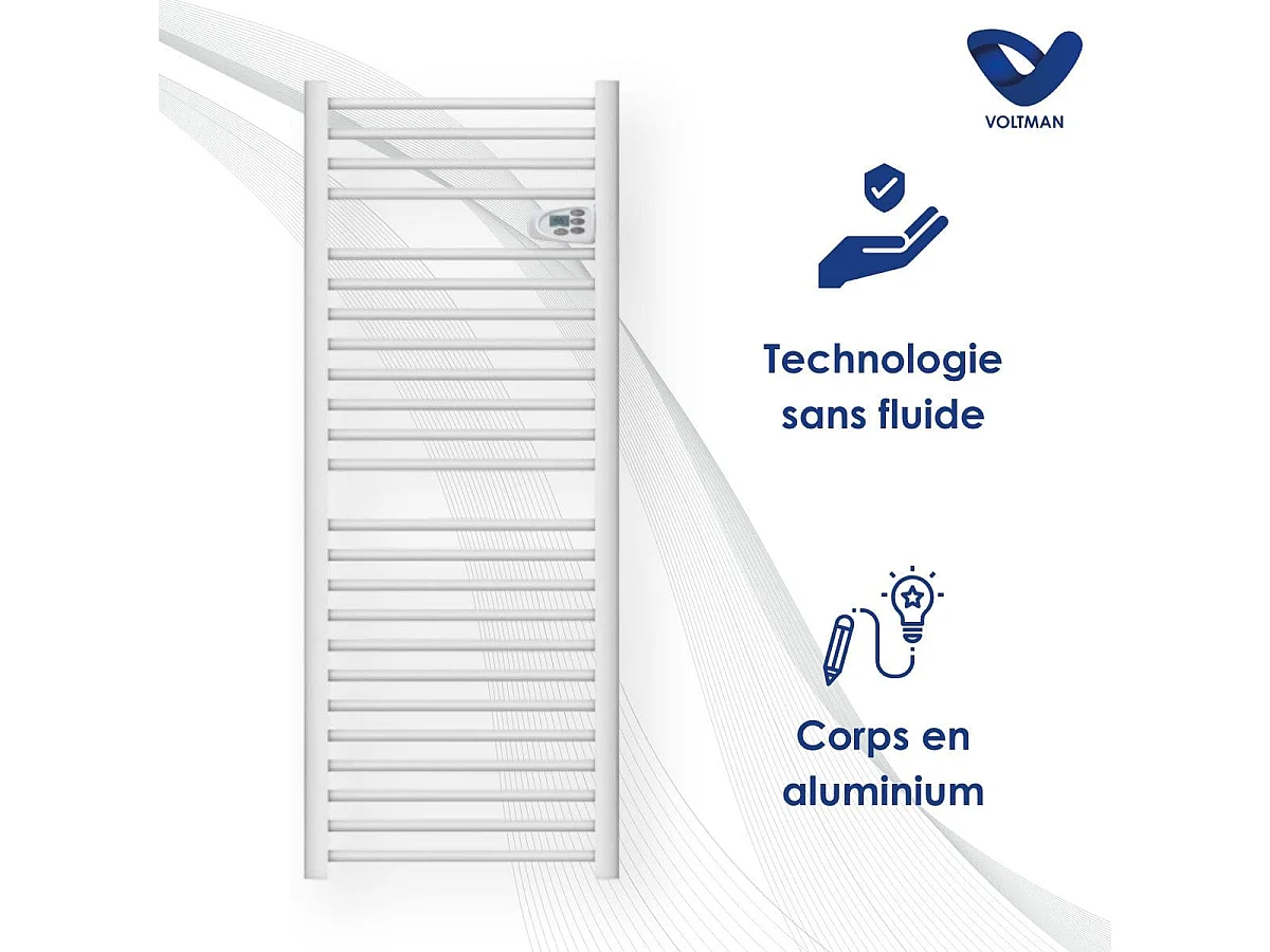 Chauffage sèche-serviette inertie sèche 750W - Blanc - Voltman