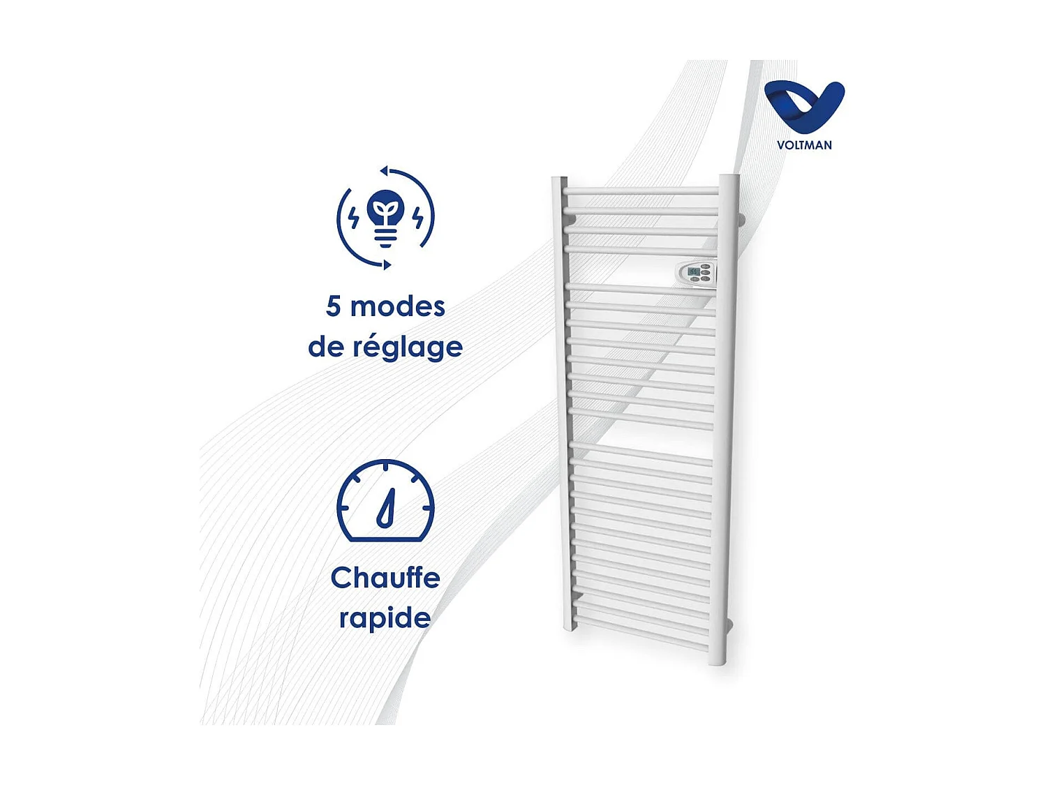 Chauffage sèche-serviette inertie sèche 750W - Blanc - Voltman
