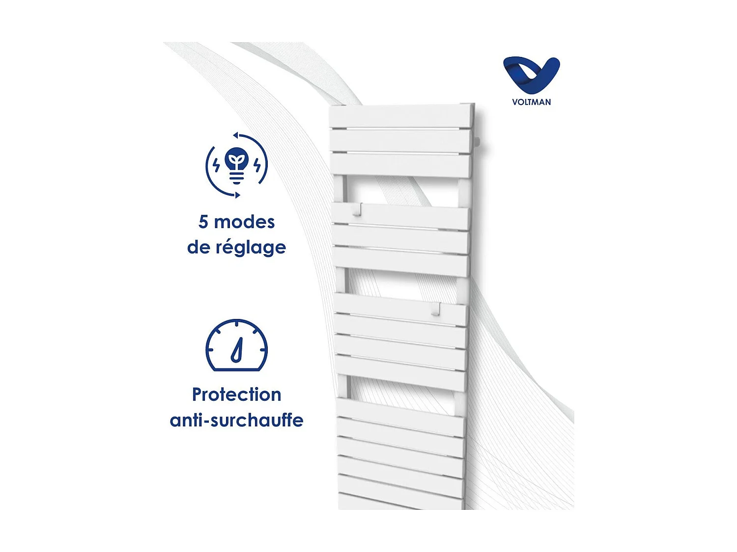 Chauffage sèche-serviette 1000W + soufflant 750W - Blanc - Voltman