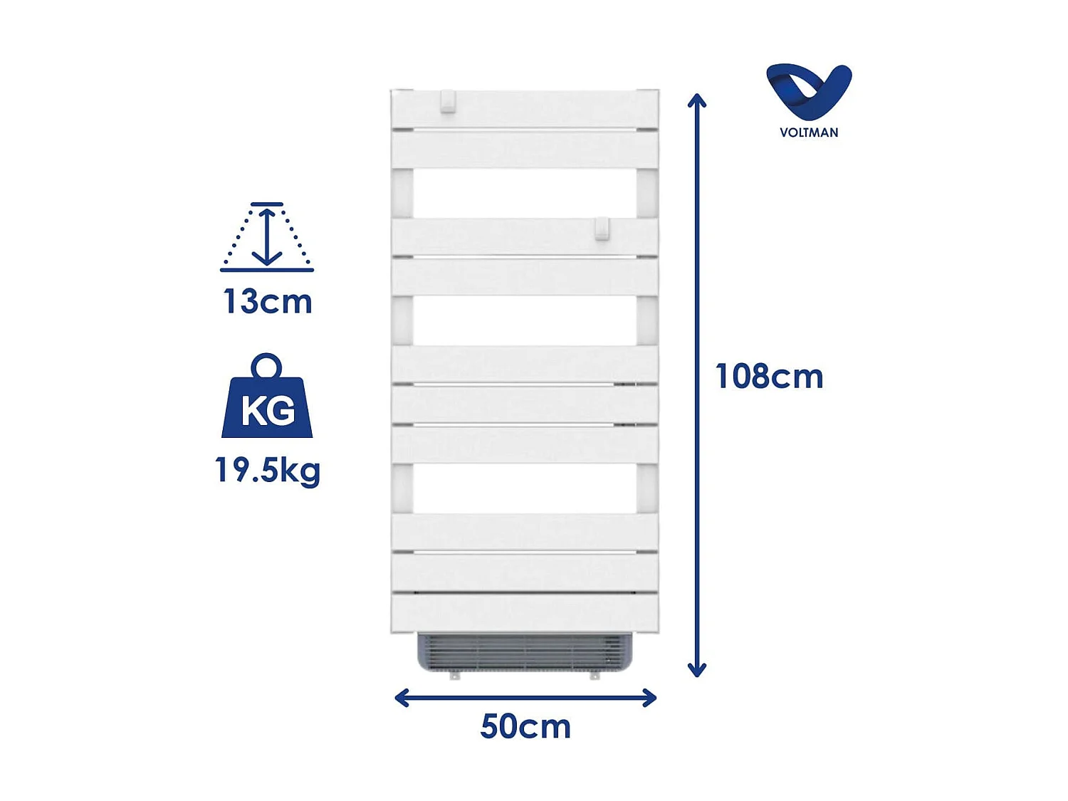 Chauffage sèche-serviette 1000W + soufflant 750W - Blanc - Voltman
