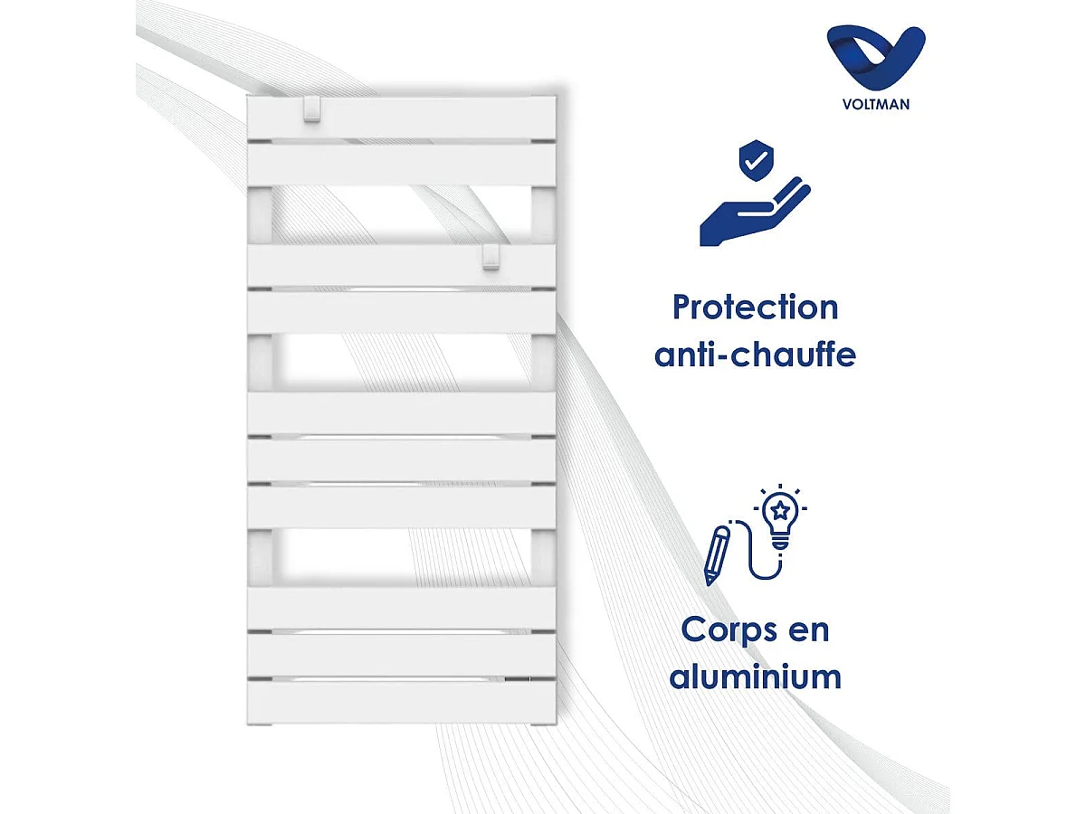 Chauffage sèche-serviette 500W - inertie sèche - Blanc - Voltman
