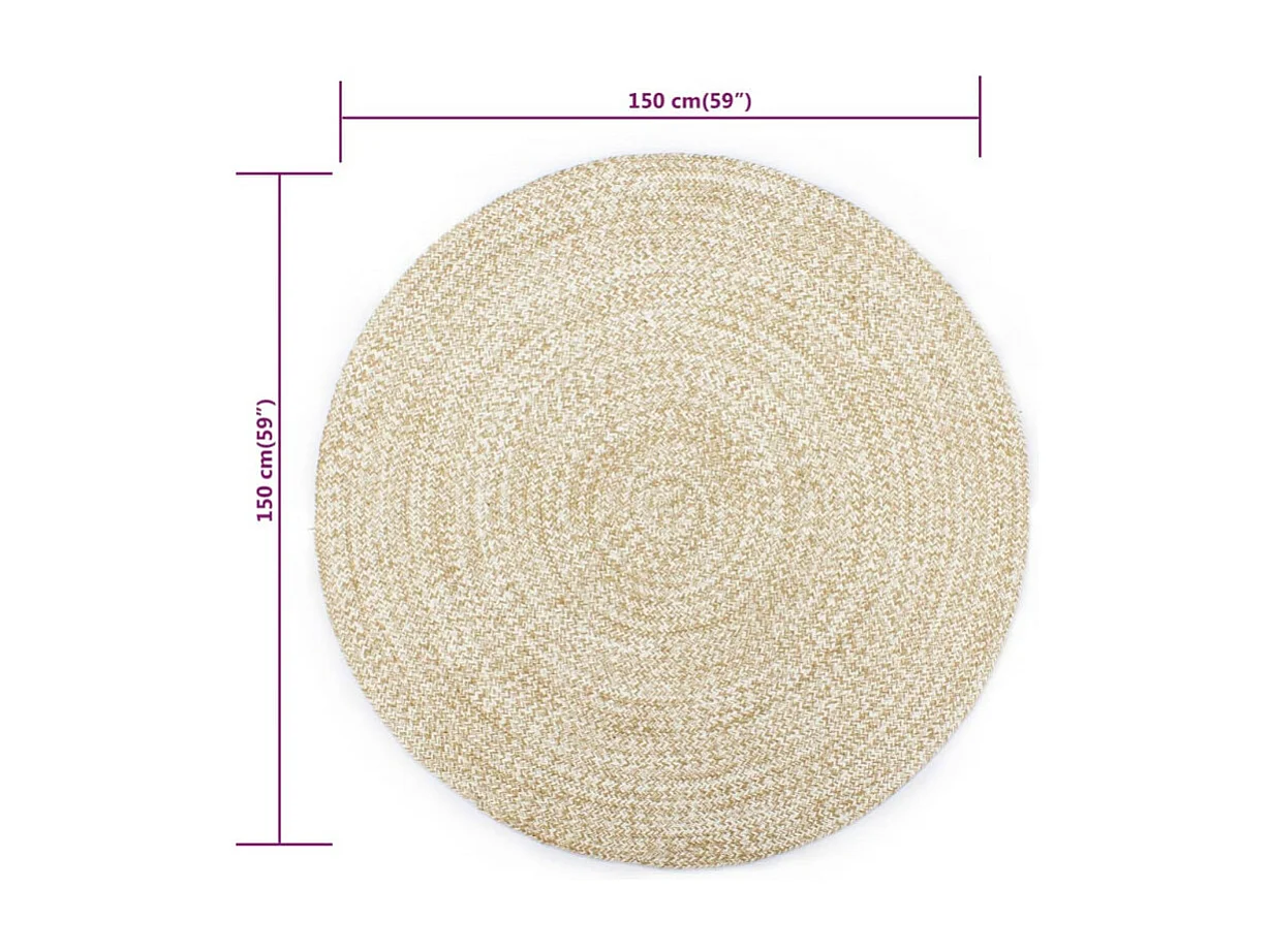Teppich Handgefertigt Jute Weiß und Natur 150 cm