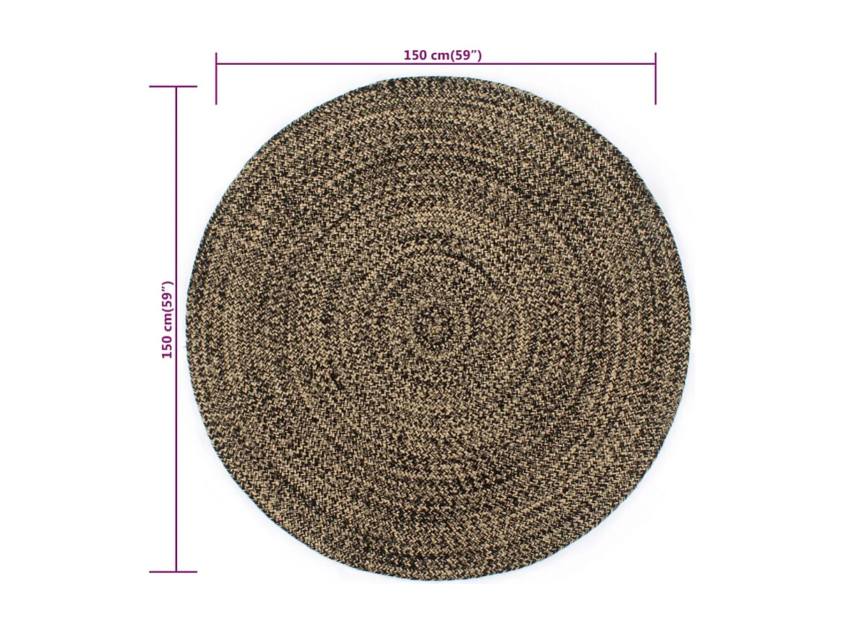 Teppich Handgefertigt Jute Schwarz und Natur 150 cm