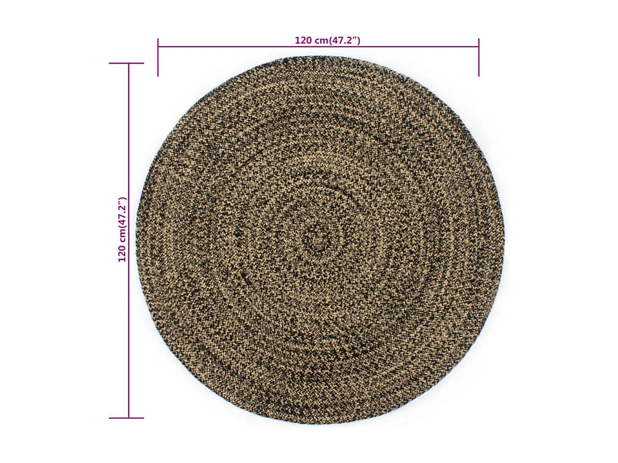 Tapis fait à la main Jute Noir et naturel 120 cm