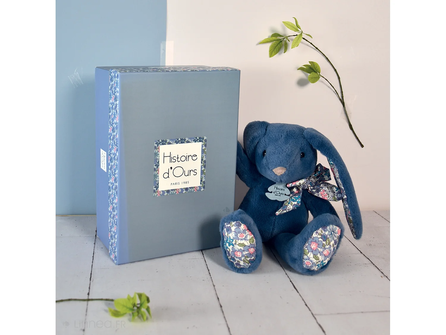 Peluche 25 cm polyester collection COPAINS CALINS lapin bleu