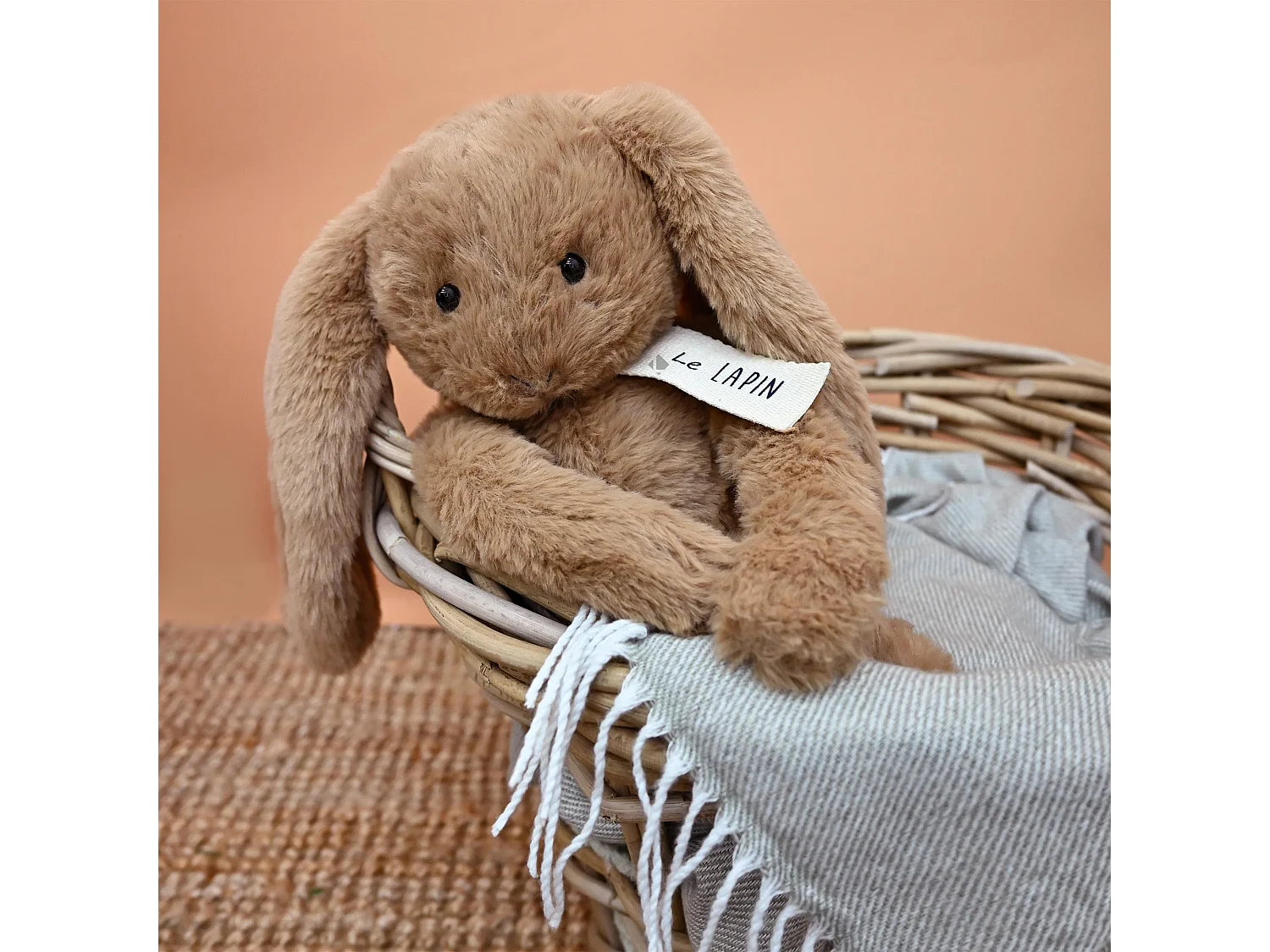 Peluche lapin 32 cm polyester collection LE LAPIN marron noisette