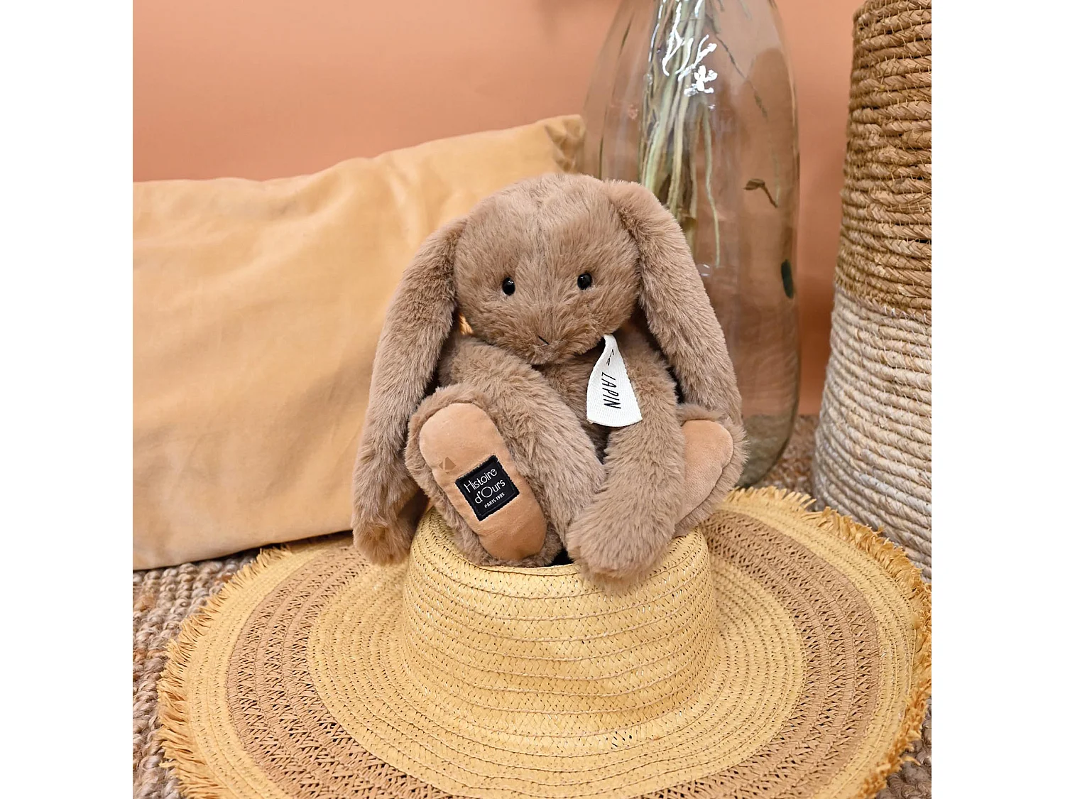 Peluche lapin 32 cm polyester collection LE LAPIN marron noisette