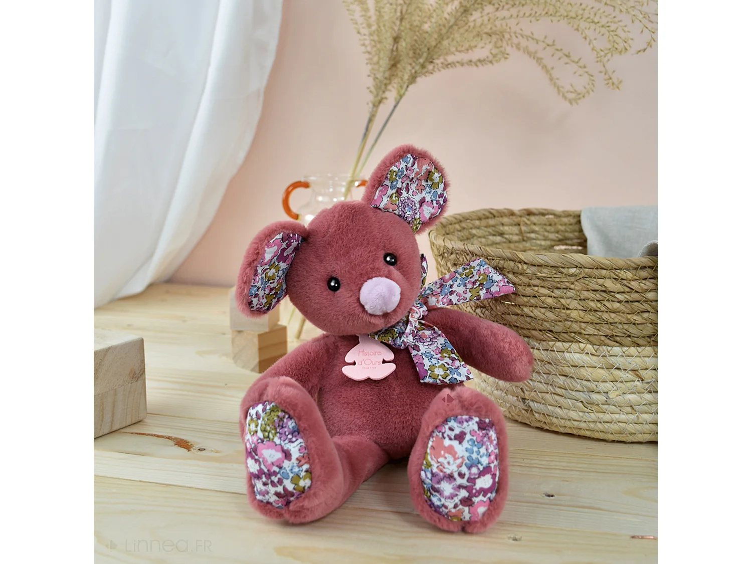 Peluche 25 cm polyester COPAINS CALINS souris rouge terracotta