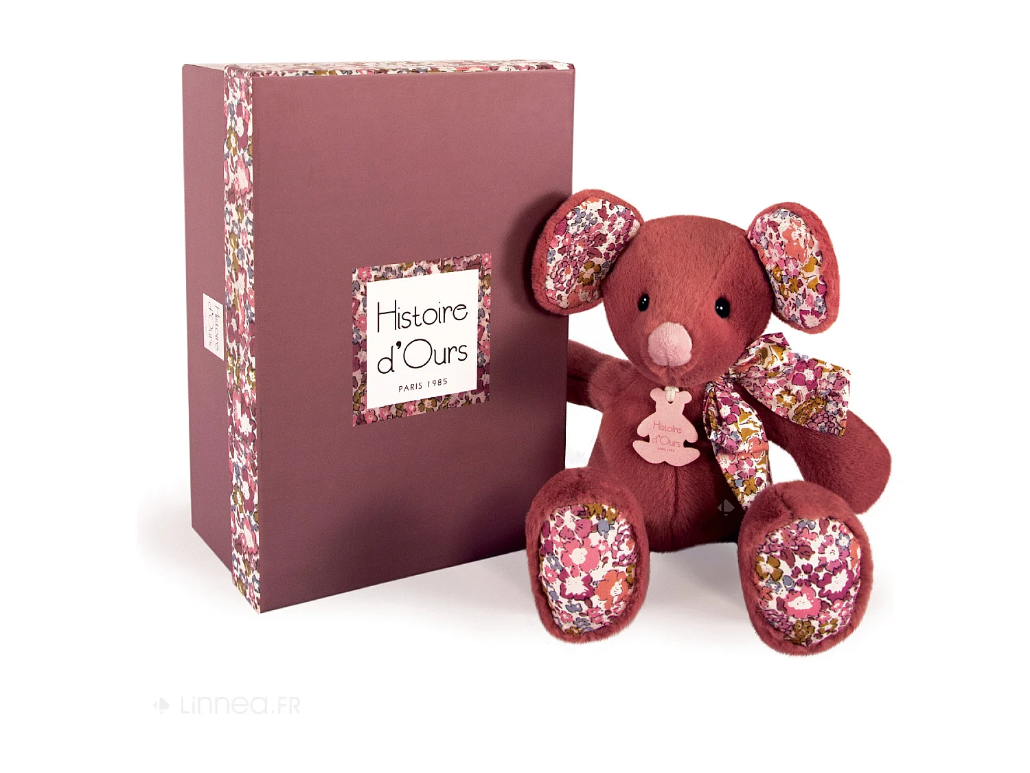 Peluche 25 cm polyester COPAINS CALINS souris rouge terracotta