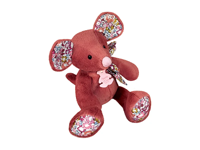 Peluche 25 cm polyester COPAINS CALINS souris rouge terracotta