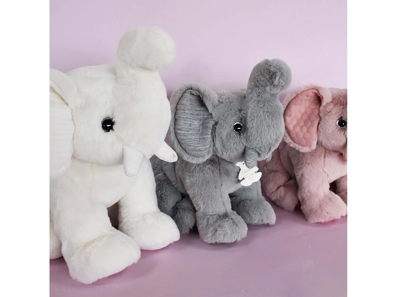 Peluche éléphant 35 cm polyester collection PREPPY CHICS blanc