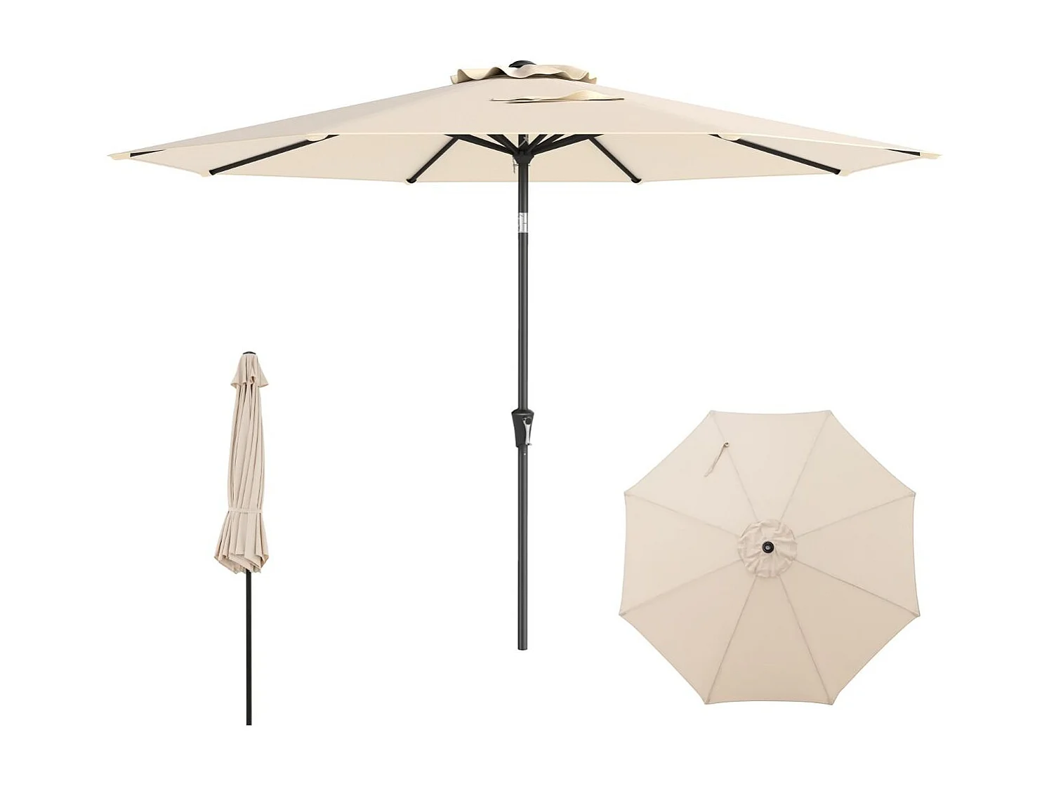 Terrassenschirm Ø 290 cm beige – kurbelbetrieben, 25° neigbar, 8 Streben, ohne Ständer