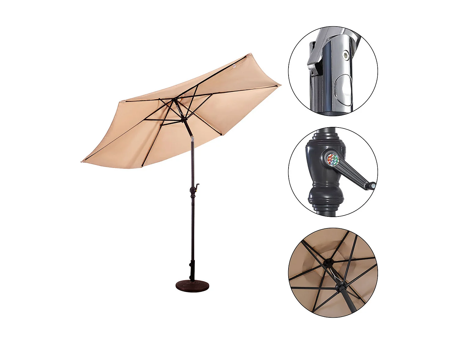 Terrassenschirm Ø 290 cm beige – kurbelbetrieben, 25° neigbar, 8 Streben, ohne Ständer