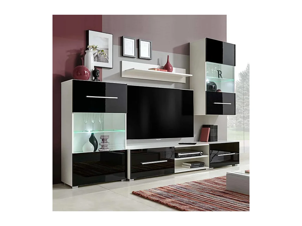Meuble TV mural 5 pièces avec éclairage LED Noir
