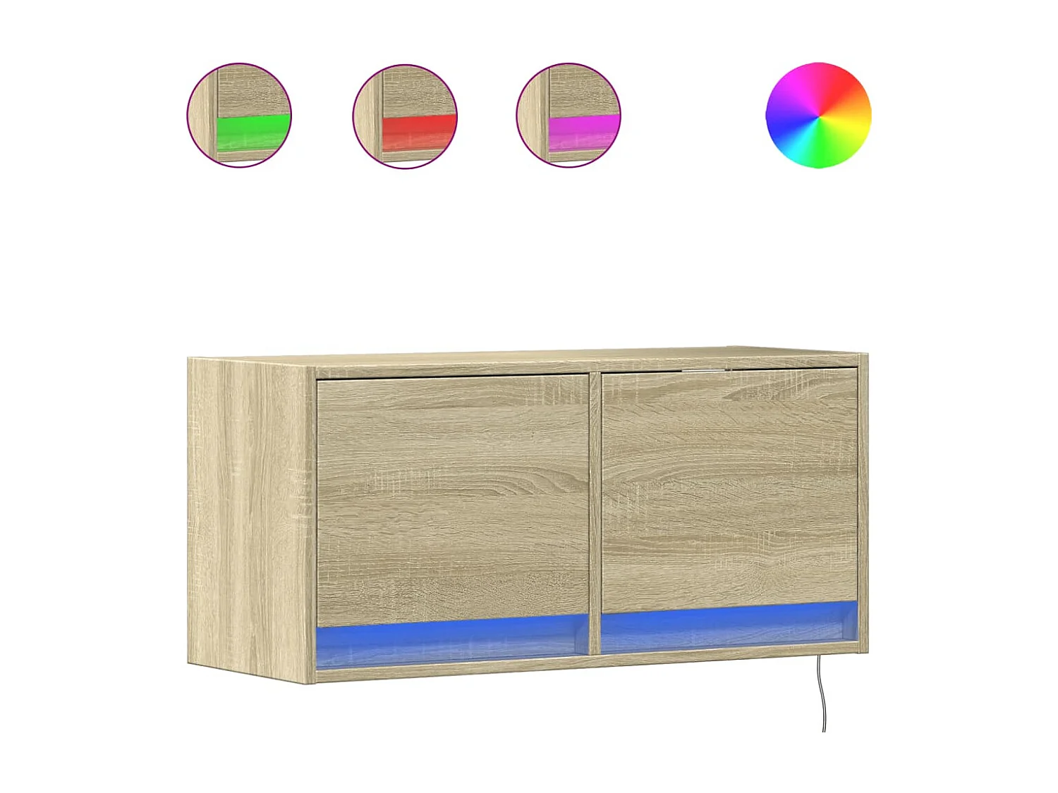 Mobile TV a Parete con Luci LED Rovere Sonoma 80x31x35 cm