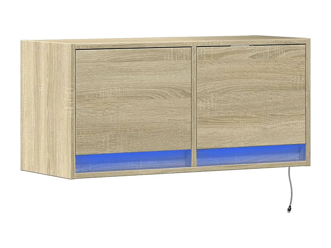 Mobile TV a Parete con Luci LED Rovere Sonoma 80x31x35 cm