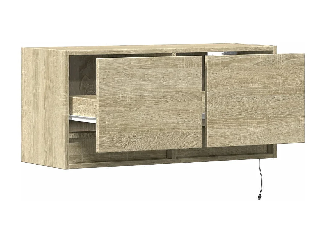 Mobile TV a Parete con Luci LED Rovere Sonoma 80x31x35 cm