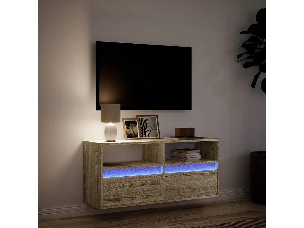 Mueble de TV de pared con luces LED roble Sonoma 100x31x45 cm