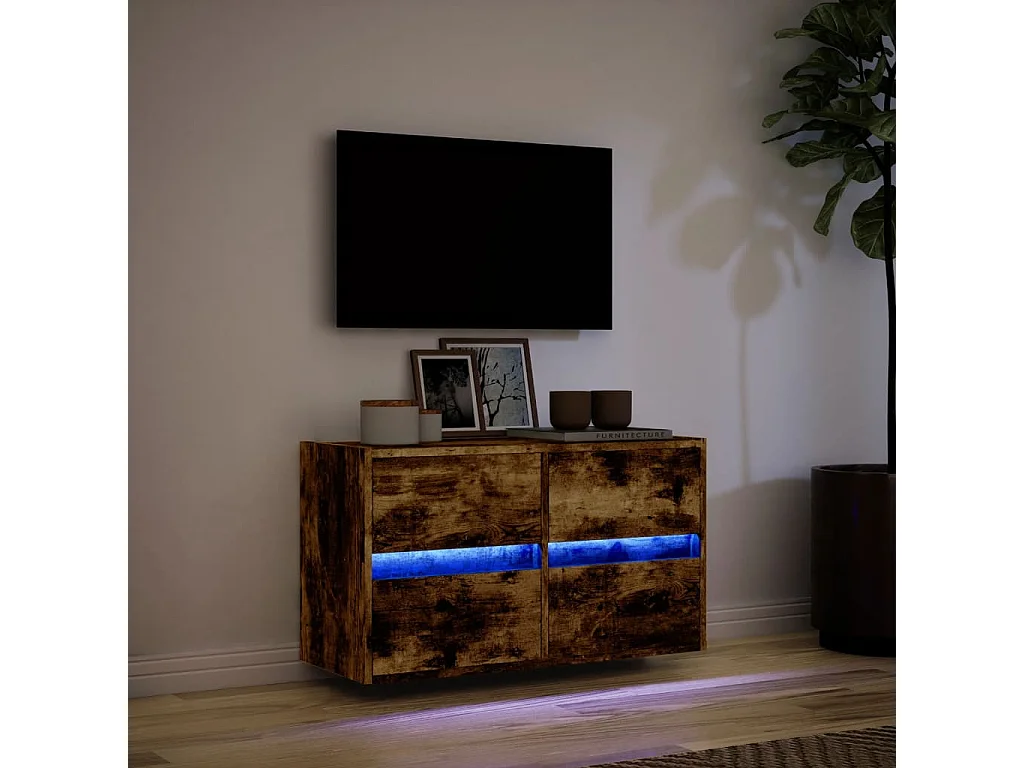 Móvel de parede p/ TV c/ luzes LED 80x31x45 cm carvalho fumado
