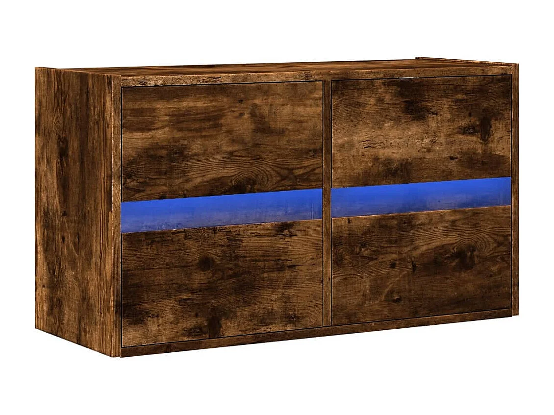 Meuble TV mural avec lumières LED chêne fumé 80x31x45 cm