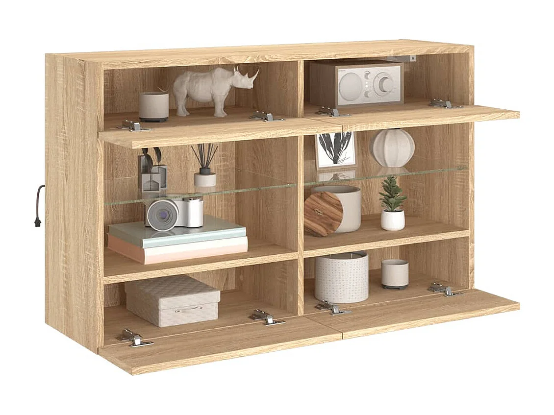 Mobile TV a Parete con Luci LED Rovere Sonoma 98,5x30x60,5 cm