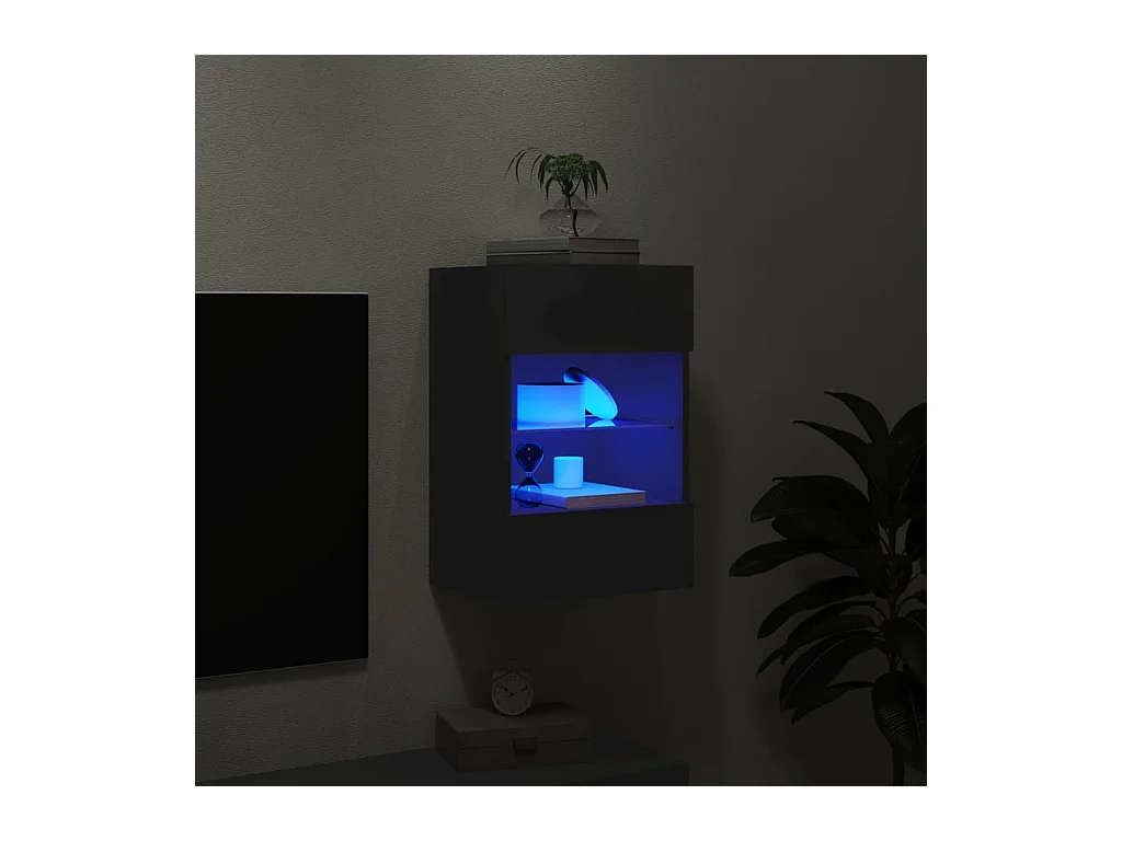 Mueble de TV de pared con luces LED negro 40x30x60,5 cm
