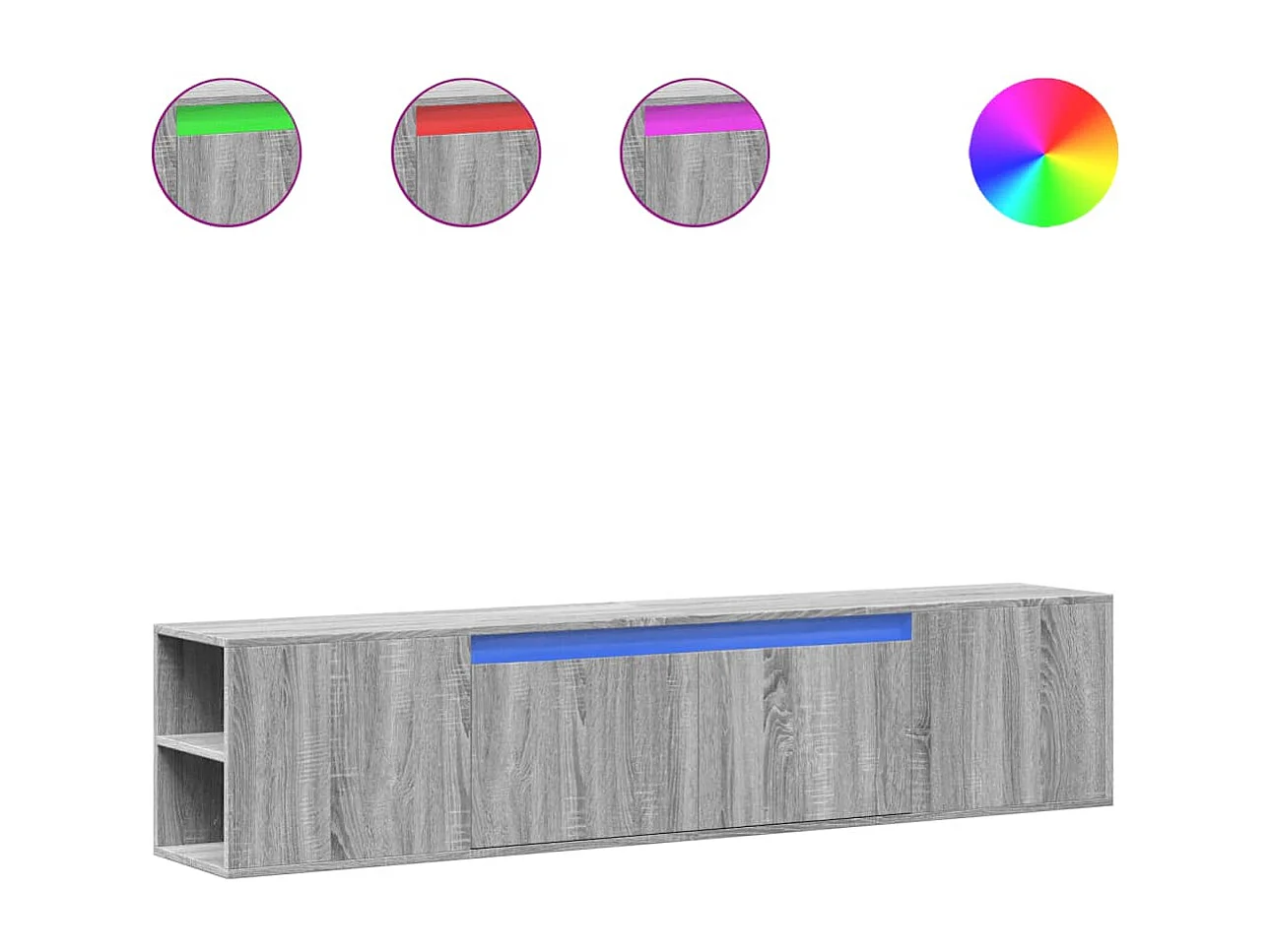 Mueble de TV de pared con luz LED gris Sonoma 180x31x39,5 cm