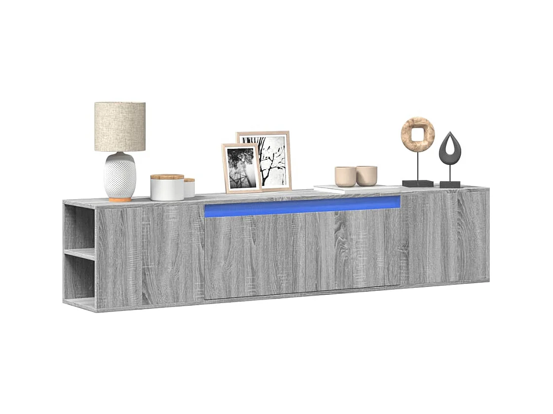 Meuble TV mural avec LED sonoma gris 180x31x39,5 cm