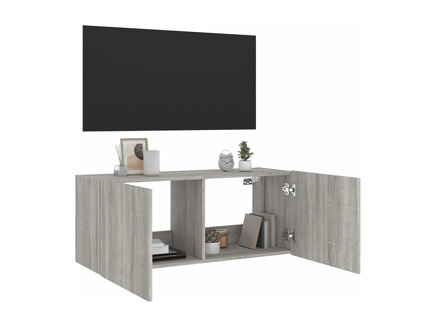 Mobile TV a Parete con Luci LED Grigio Sonoma 100x35x41 cm