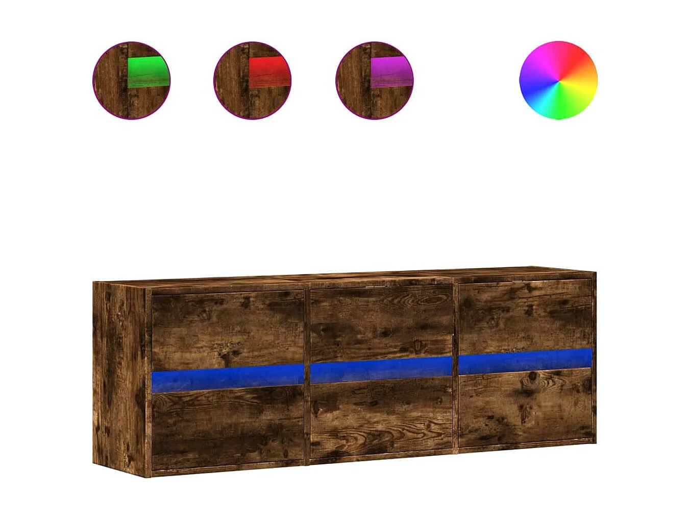 Mueble de TV de pared con luces LED roble ahumado 130x31x45 cm